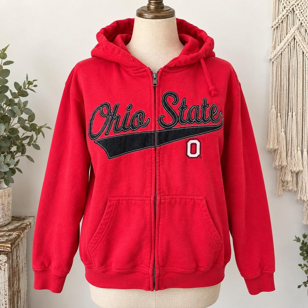 J. America Ohio State Buckeyes Full Zip Hoodie Red Embroidered Mens Medium OSU